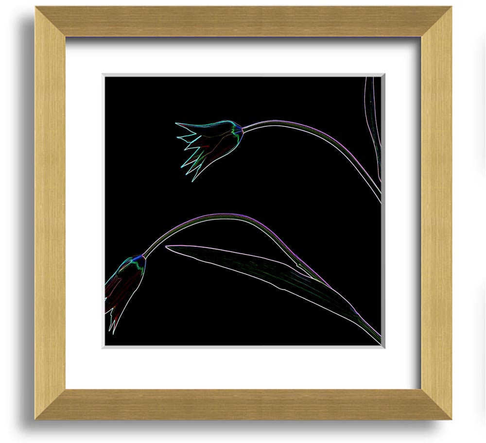 Vibrant Abstarct Neon Floral 27 square framed print with colorful floral design, ready to hang.