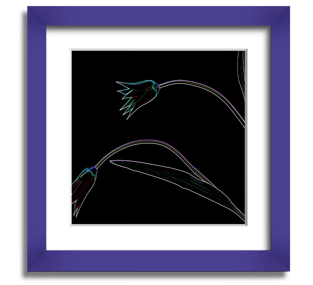 Vibrant Abstarct Neon Floral 27 square framed print with colorful floral design, ready to hang.
