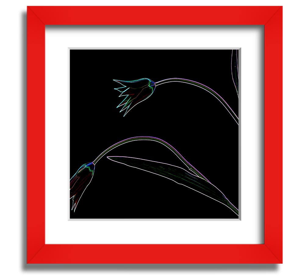 Vibrant Abstarct Neon Floral 27 square framed print with colorful floral design, ready to hang.