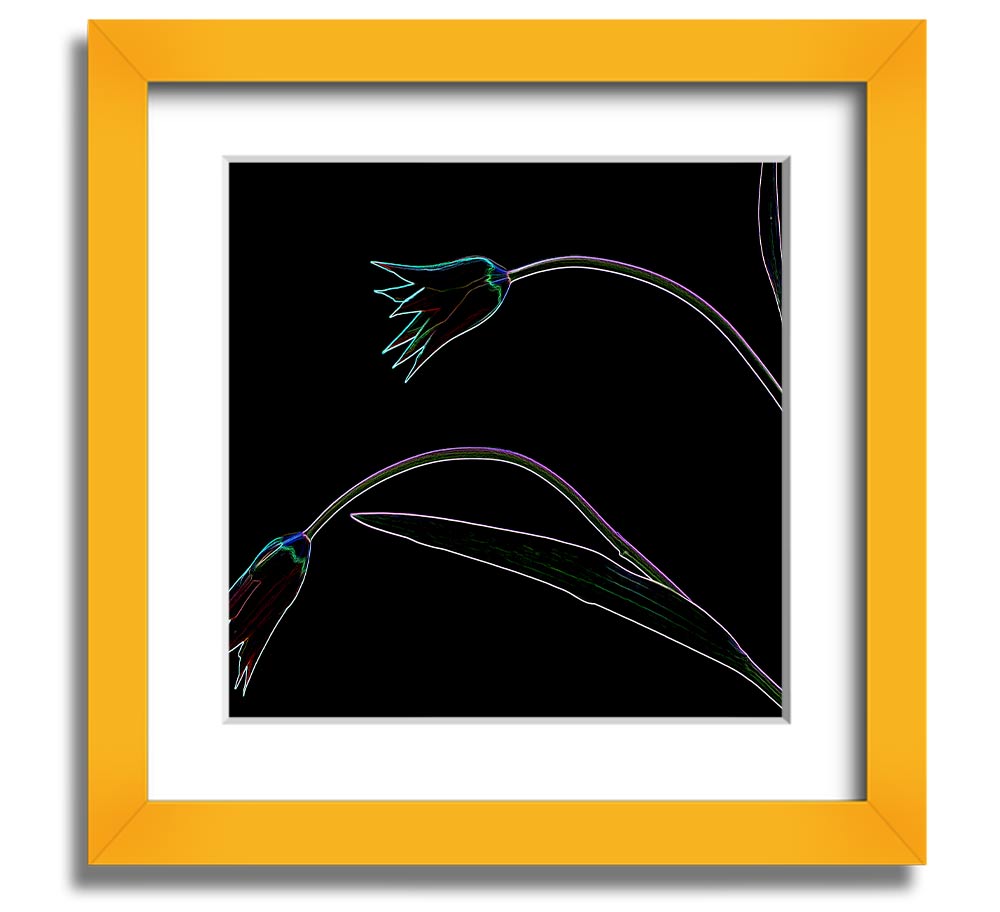 Vibrant Abstarct Neon Floral 27 square framed print with colorful floral design, ready to hang.