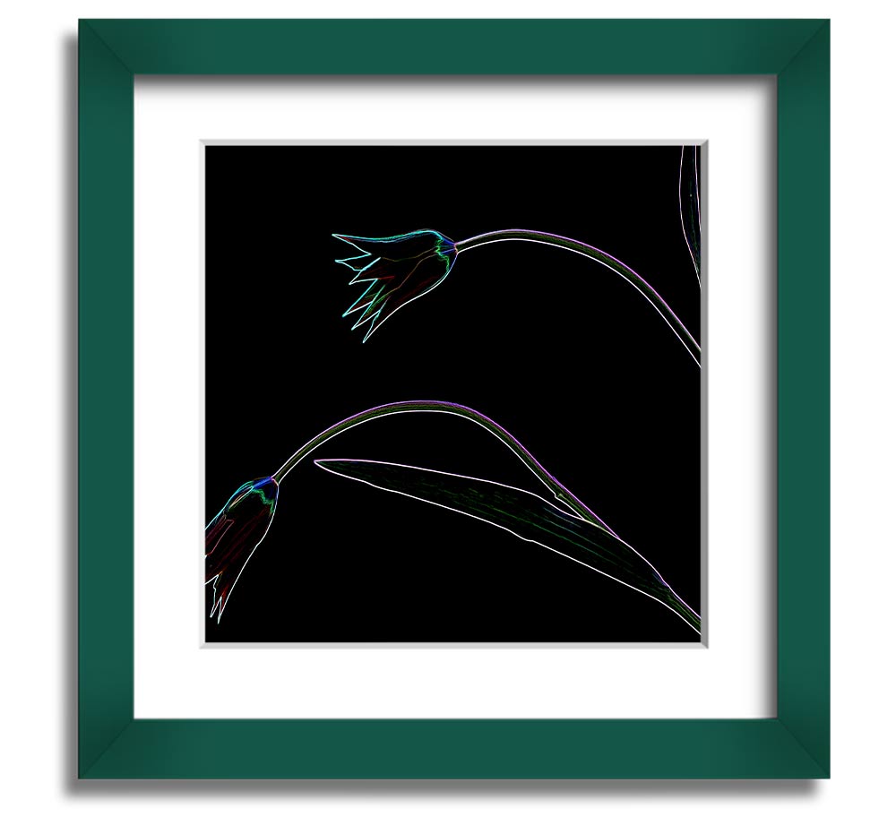Vibrant Abstarct Neon Floral 27 square framed print with colorful floral design, ready to hang.