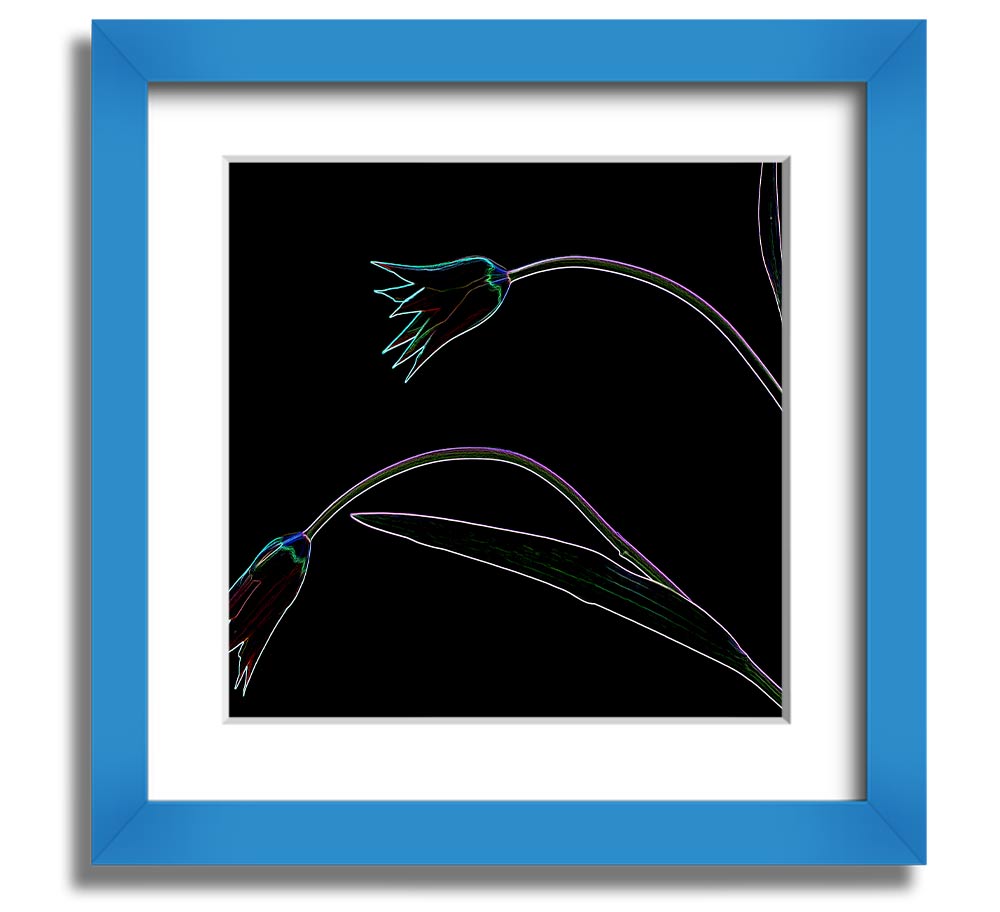 Vibrant Abstarct Neon Floral 27 square framed print with colorful floral design, ready to hang.