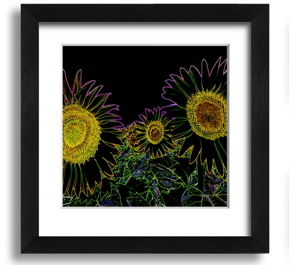 Vibrant Abstarct Neon Floral 36 square framed print with colorful floral design, ready to hang.
