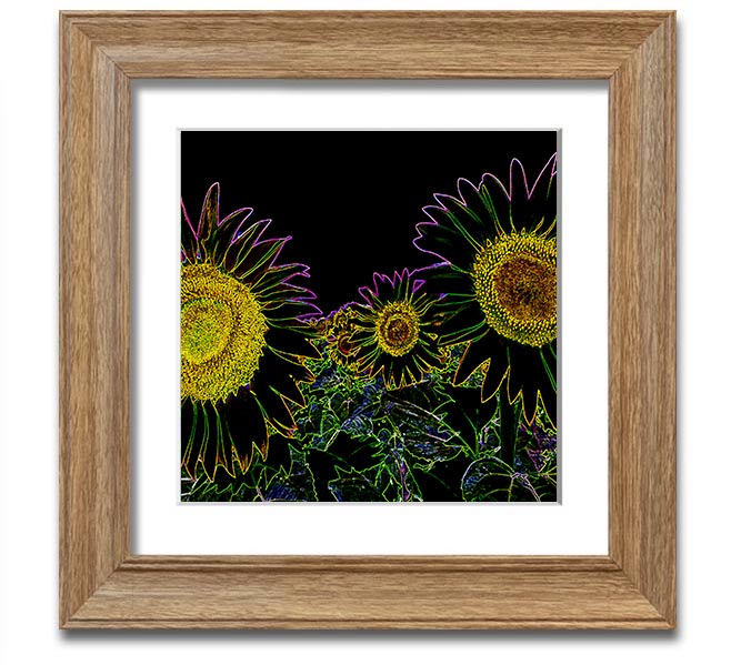 Vibrant Abstarct Neon Floral 36 square framed print with colorful floral design, ready to hang.