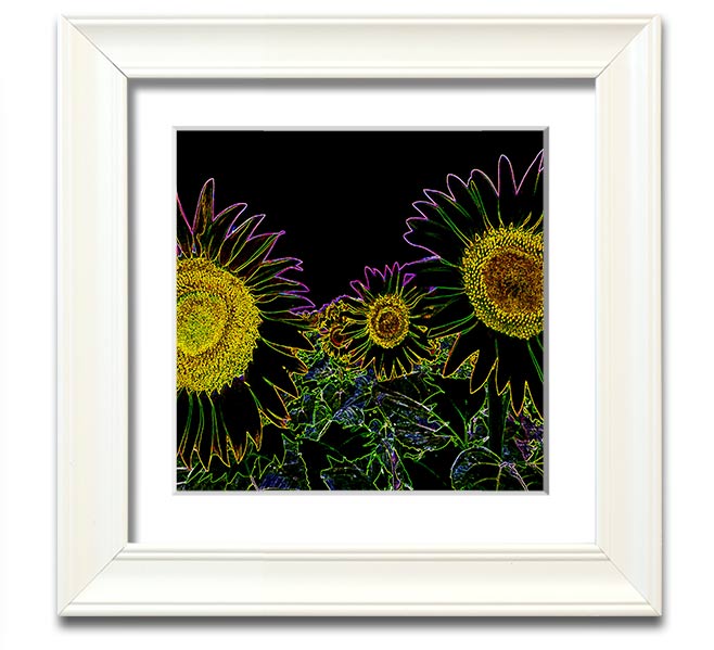 Vibrant Abstarct Neon Floral 36 square framed print with colorful floral design, ready to hang.