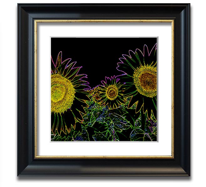 Vibrant Abstarct Neon Floral 36 square framed print with colorful floral design, ready to hang.