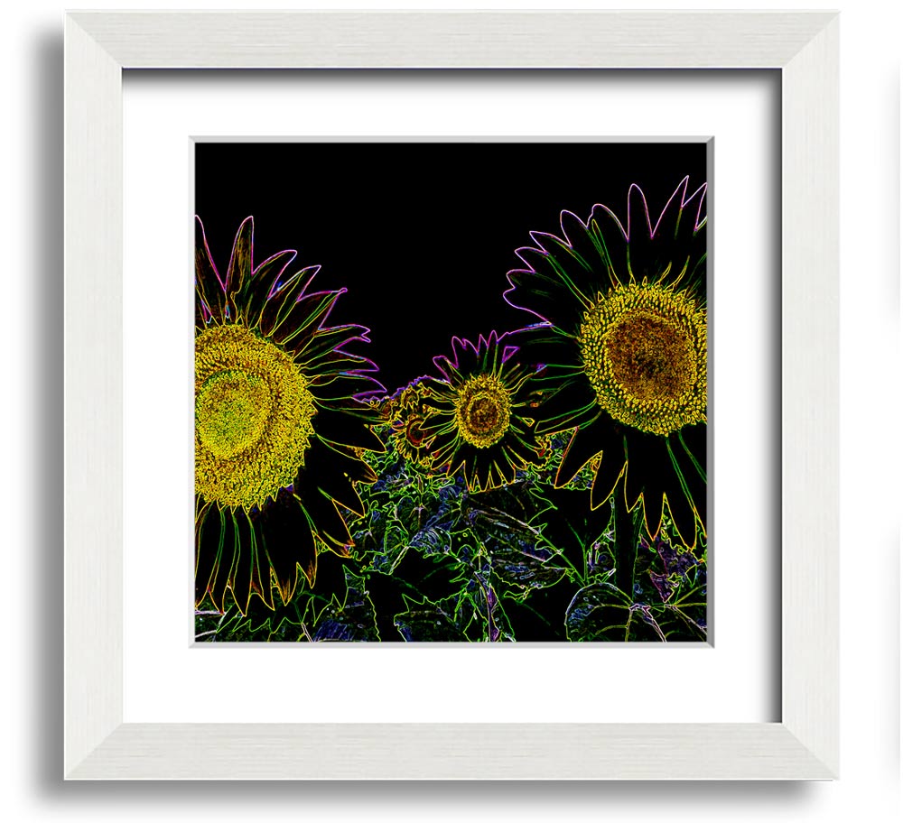 Vibrant Abstarct Neon Floral 36 square framed print with colorful floral design, ready to hang.