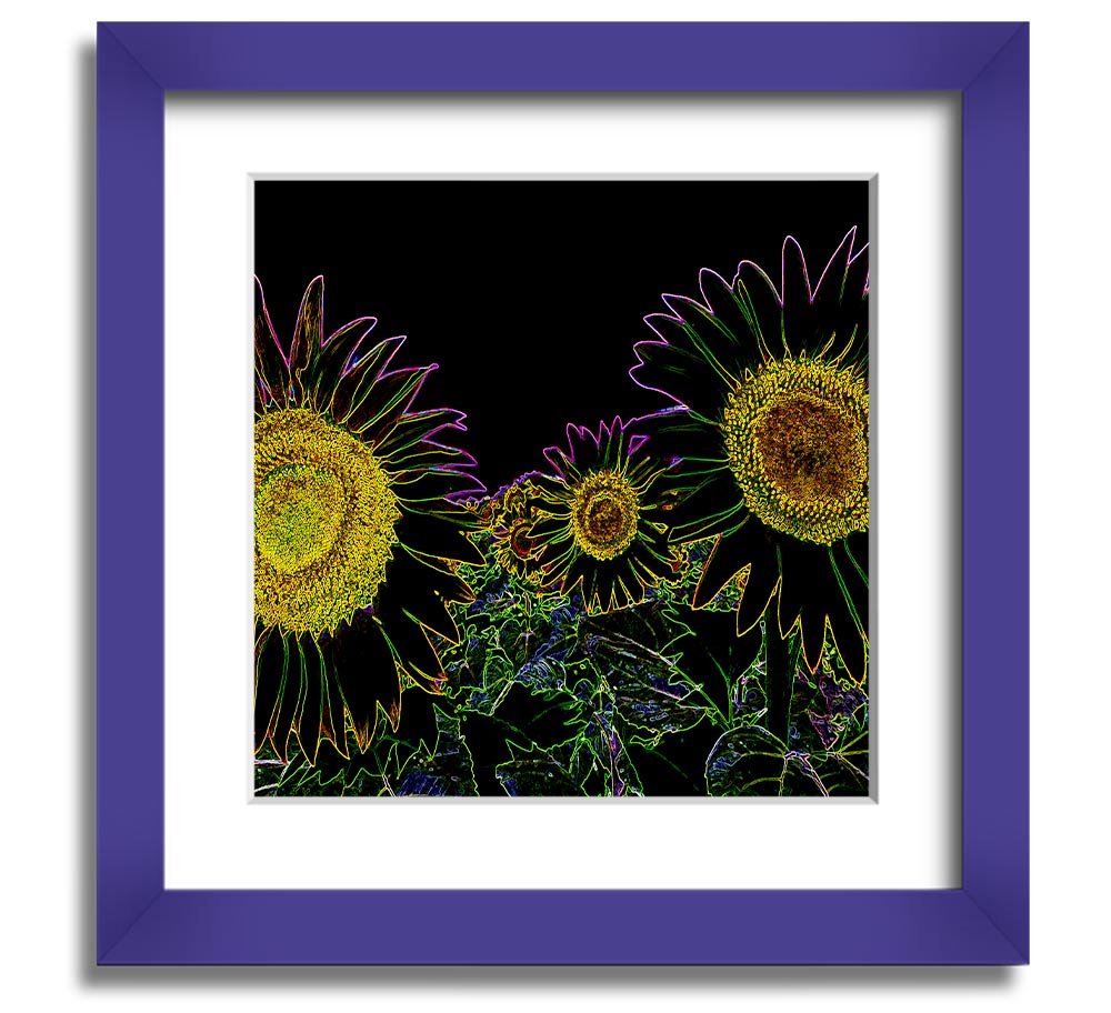 Vibrant Abstarct Neon Floral 36 square framed print with colorful floral design, ready to hang.