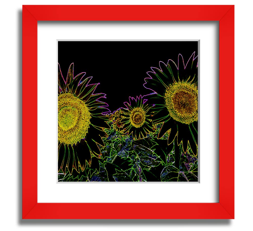 Vibrant Abstarct Neon Floral 36 square framed print with colorful floral design, ready to hang.