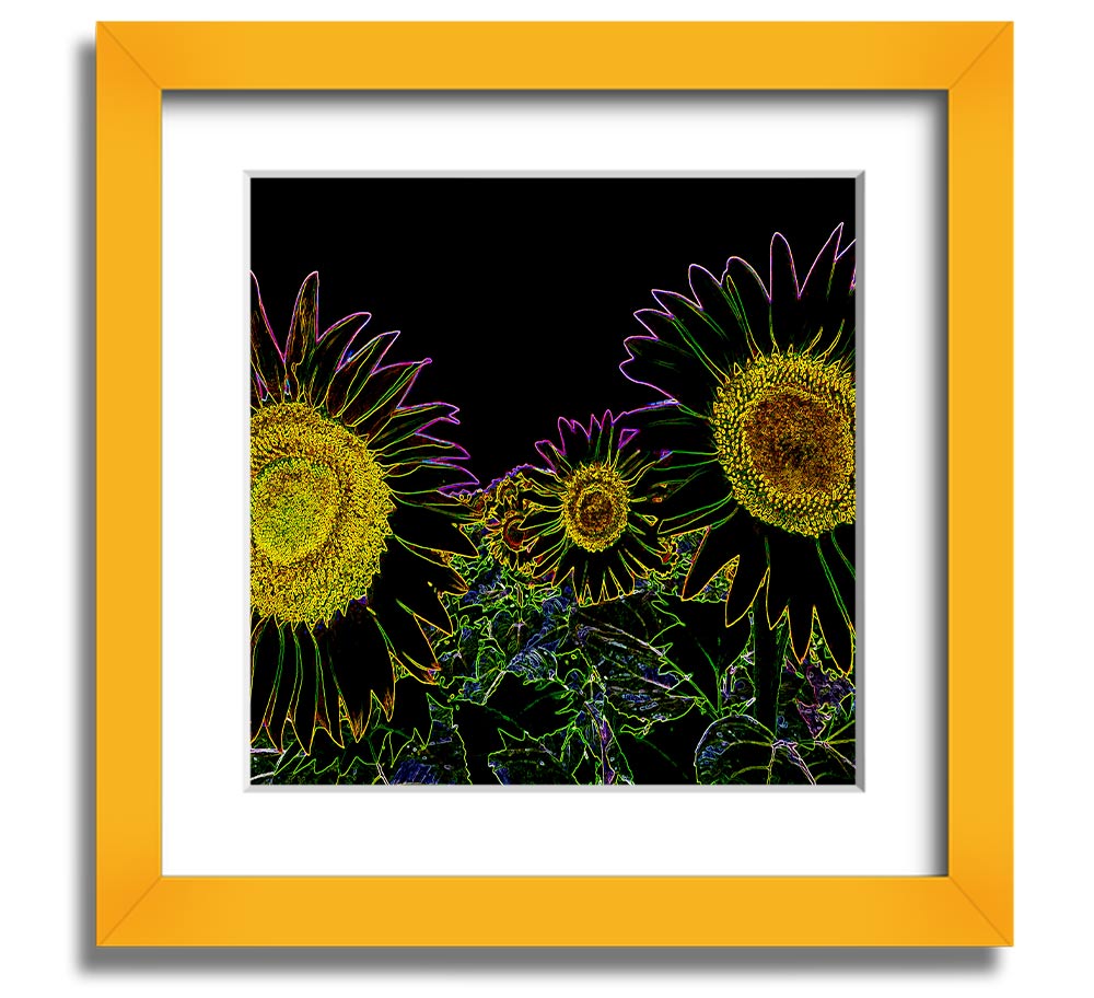 Vibrant Abstarct Neon Floral 36 square framed print with colorful floral design, ready to hang.
