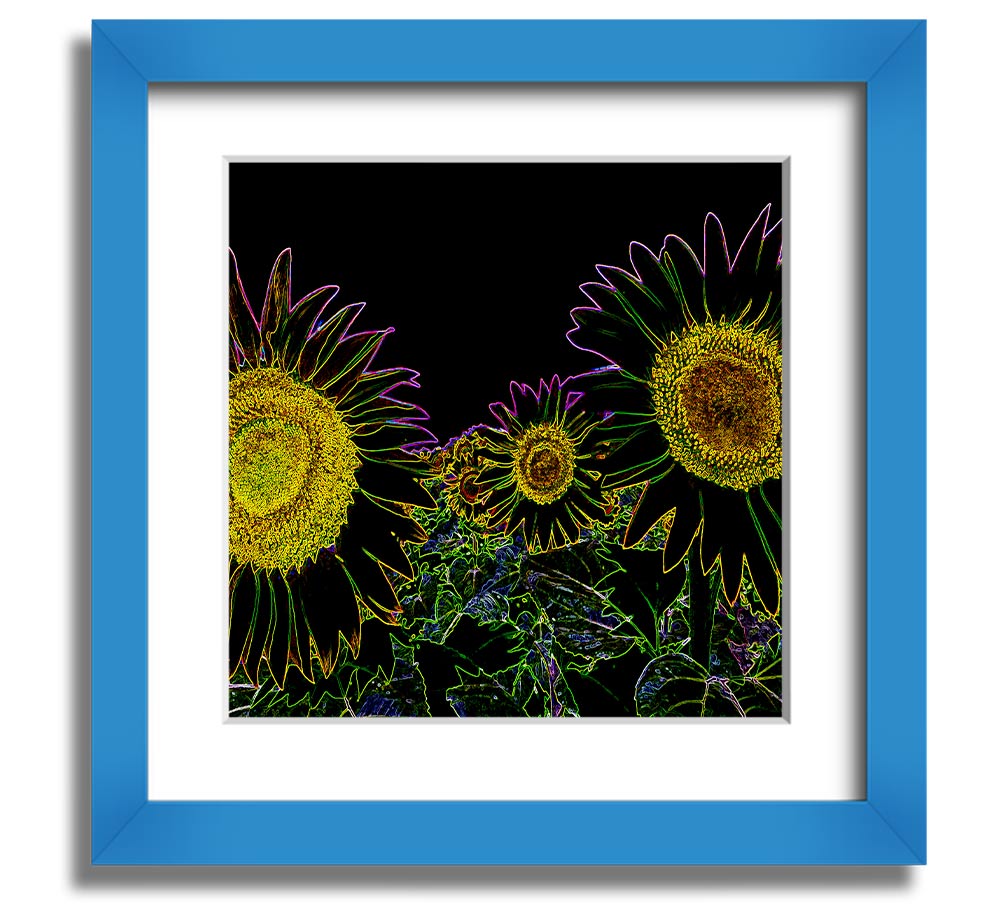 Vibrant Abstarct Neon Floral 36 square framed print with colorful floral design, ready to hang.