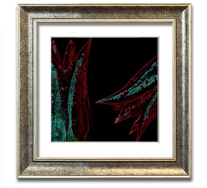 Abstract Neon Floral 37 square framed print with vibrant colors and floral design, ready to hang.