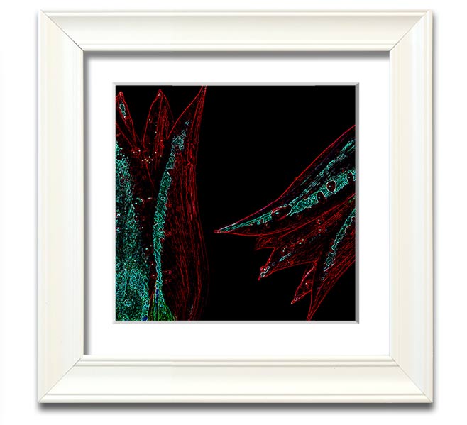 Abstract Neon Floral 37 square framed print with vibrant colors and floral design, ready to hang.
