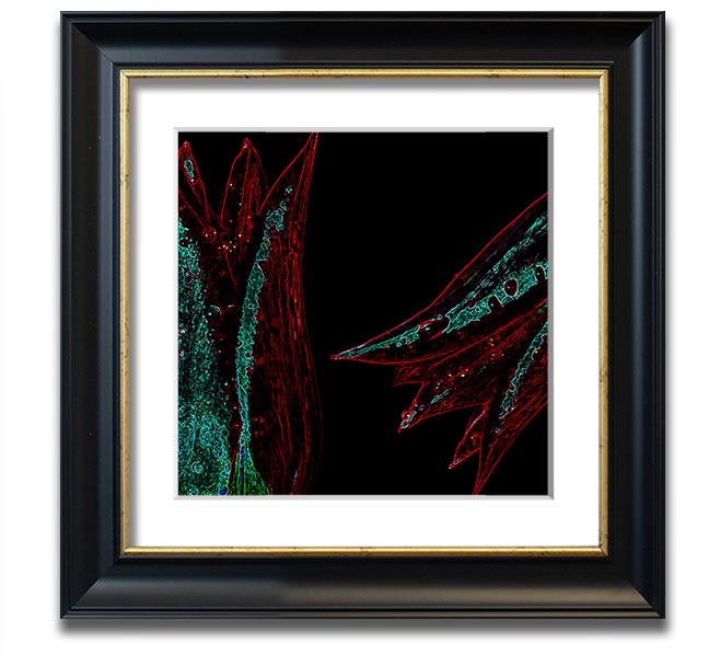 Abstract Neon Floral 37 square framed print with vibrant colors and floral design, ready to hang.