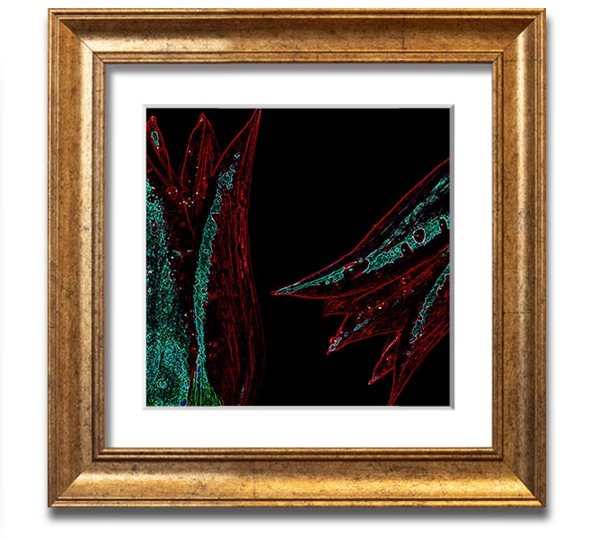 Abstract Neon Floral 37 square framed print with vibrant colors and floral design, ready to hang.