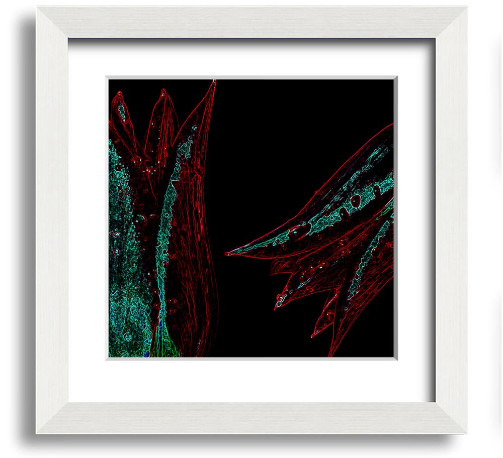 Abstract Neon Floral 37 square framed print with vibrant colors and floral design, ready to hang.