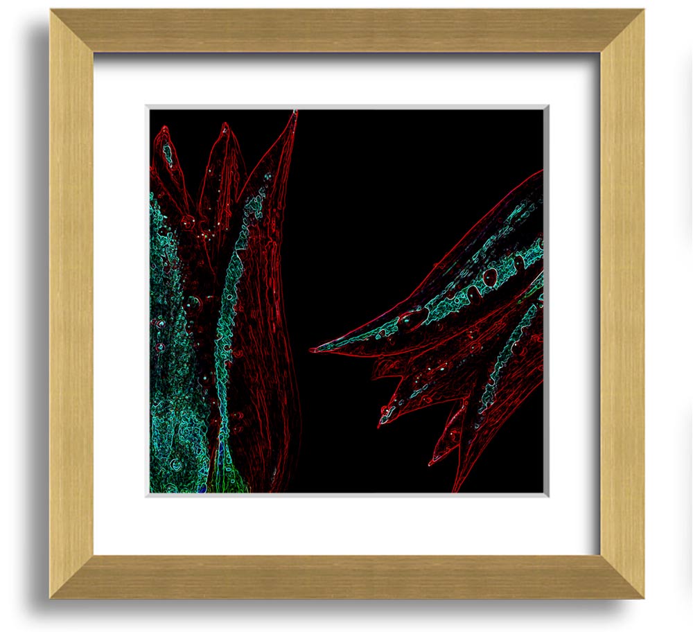 Abstract Neon Floral 37 square framed print with vibrant colors and floral design, ready to hang.