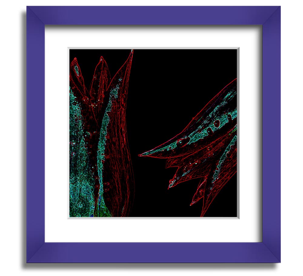 Abstract Neon Floral 37 square framed print with vibrant colors and floral design, ready to hang.