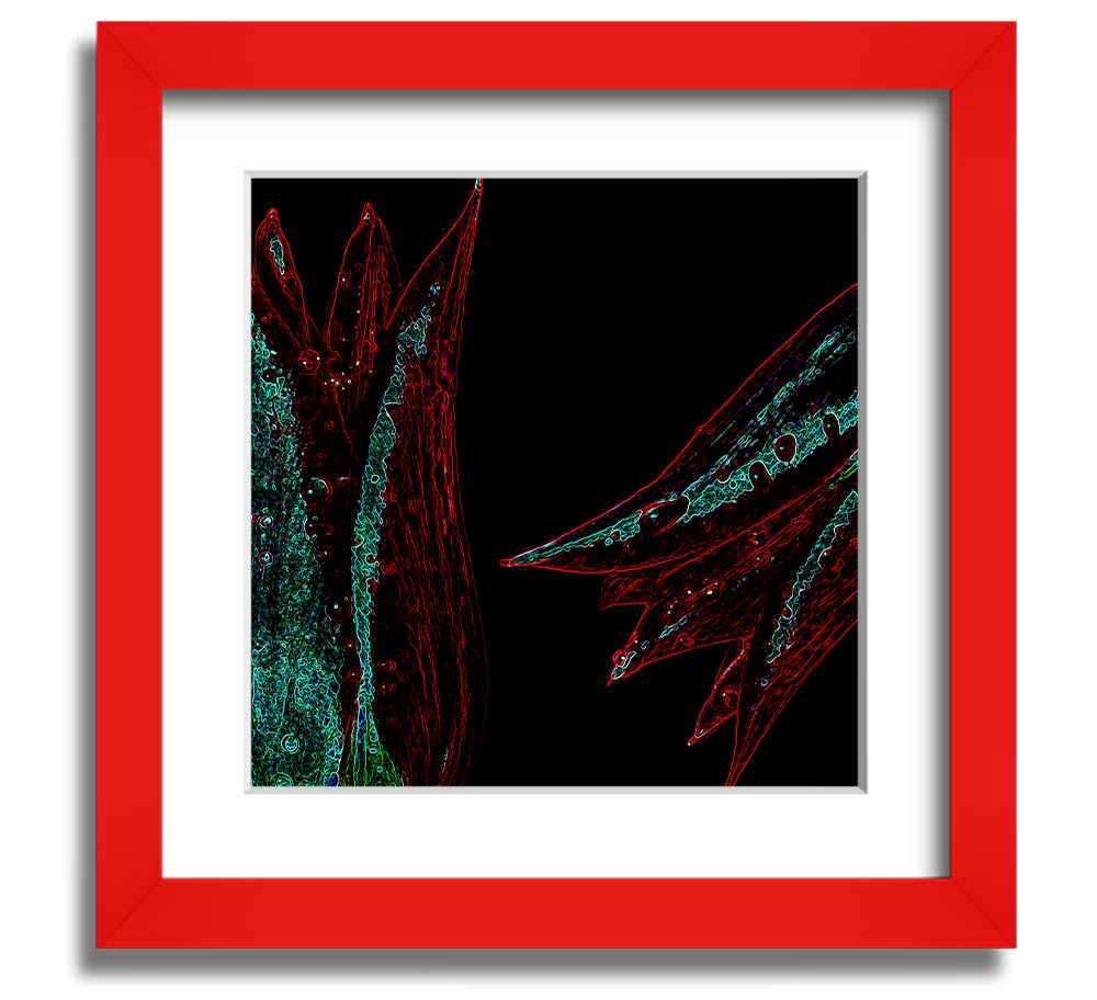 Abstract Neon Floral 37 square framed print with vibrant colors and floral design, ready to hang.