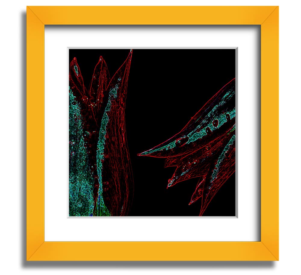 Abstract Neon Floral 37 square framed print with vibrant colors and floral design, ready to hang.