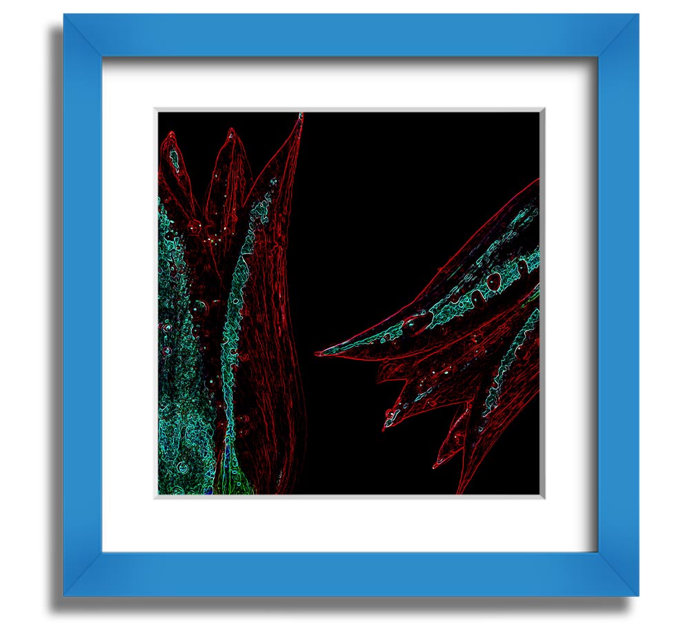 Abstract Neon Floral 37 square framed print with vibrant colors and floral design, ready to hang.
