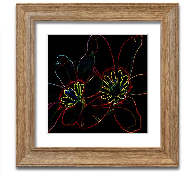 Abstarct Neon Floral 38 Square Framed Print featuring vibrant neon colors and floral design, ready to hang.