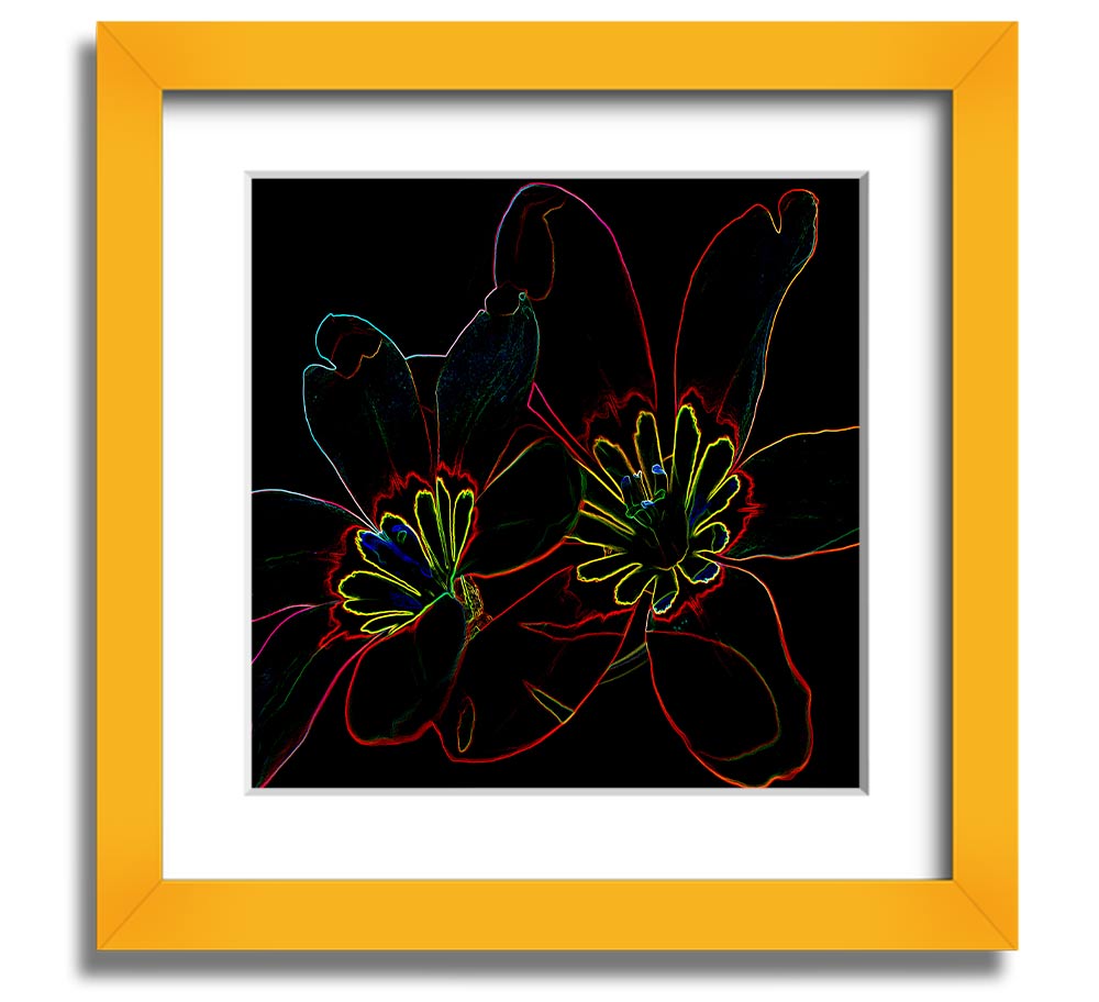 Abstarct Neon Floral 38 Square Framed Print featuring vibrant neon colors and floral design, ready to hang.