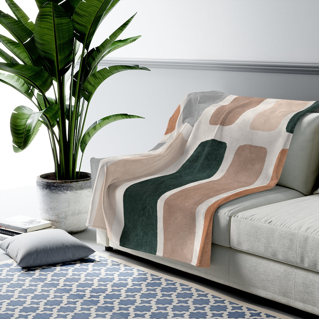 A cozy Abstract Bars Blanket Plush Throw featuring a modern abstract design in soft velveteen fabric, perfect for home decor.