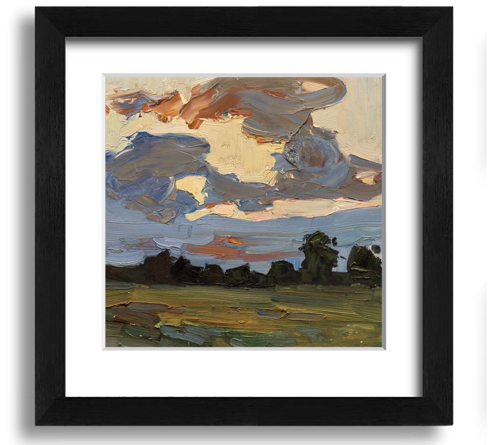 Abstract Countryside Square Framed Print in various frame colours, showcasing an abstract design inspired by nature.