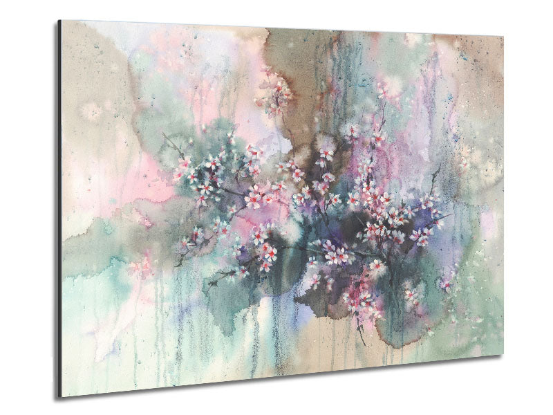 Abstract Flower Paradise artwork printed on brushed aluminium dibond, featuring vibrant colors and modern design.