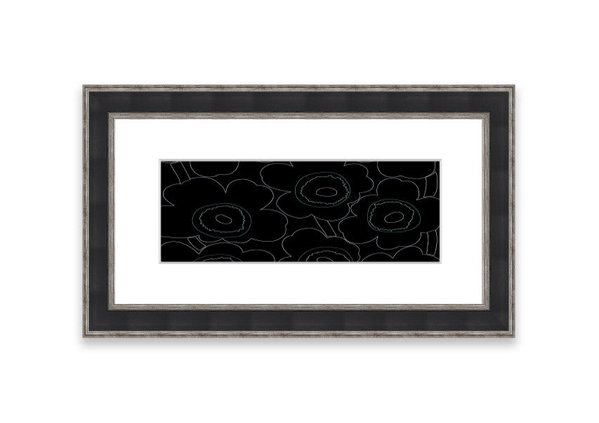 Framed print of Abstract Flowers 06 featuring vibrant colors and intricate floral designs, ready to hang.