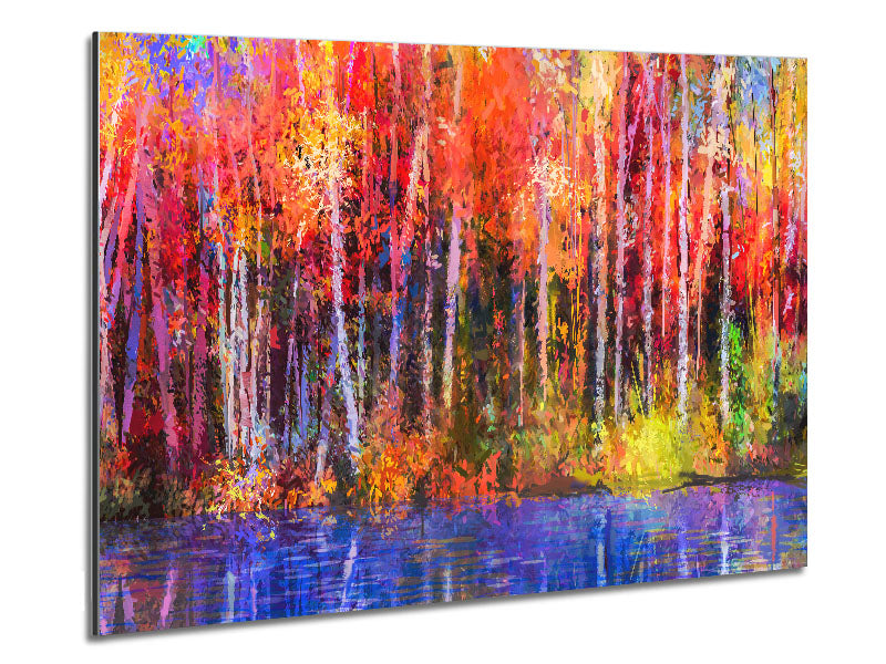 Abstract forest color strokes art printed on brushed aluminium dibond, showcasing vibrant colors and modern design.