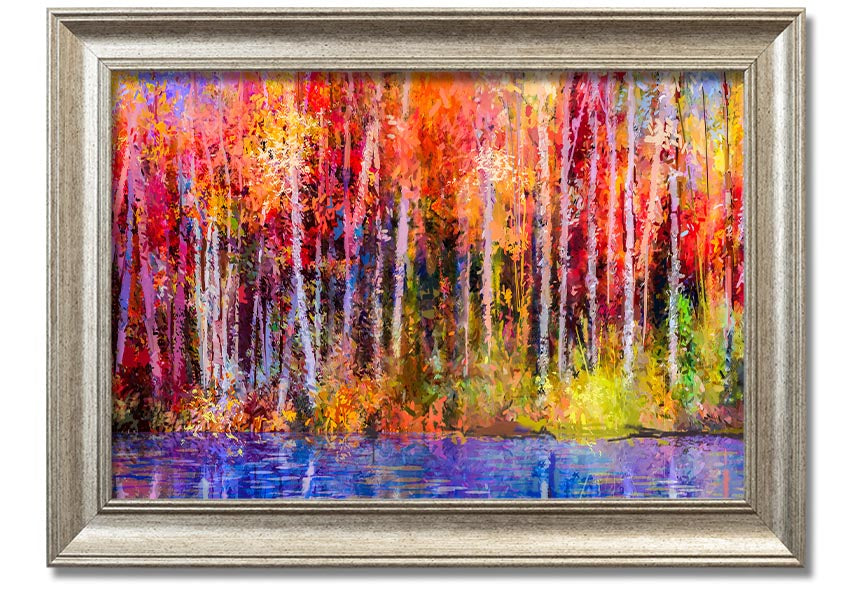 Framed print of abstract forest color strokes, showcasing vibrant colors and unique design, ready to hang.