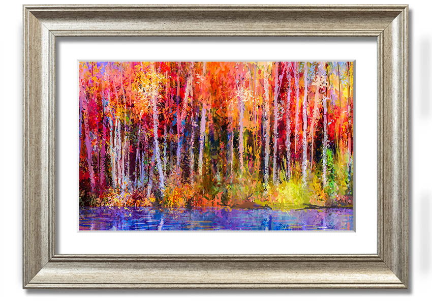 Framed print of abstract forest color strokes, showcasing vibrant colors and unique design, ready to hang.
