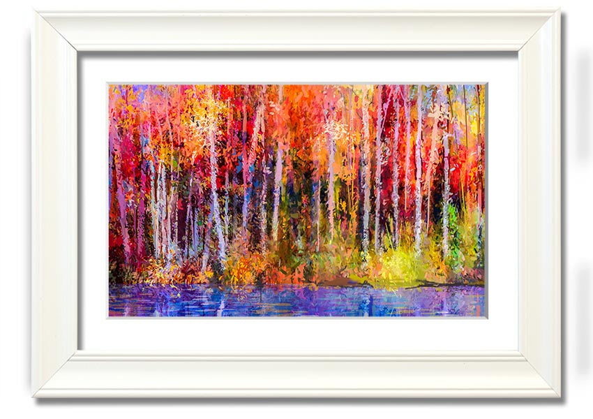 Framed print of abstract forest color strokes, showcasing vibrant colors and unique design, ready to hang.