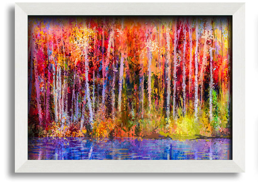 Framed print of abstract forest color strokes, showcasing vibrant colors and unique design, ready to hang.