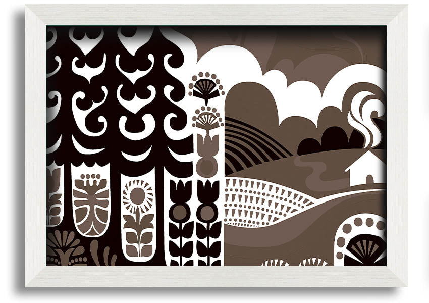 Abstract Hills Brown framed print with a unique design in warm brown tones, ready to hang.