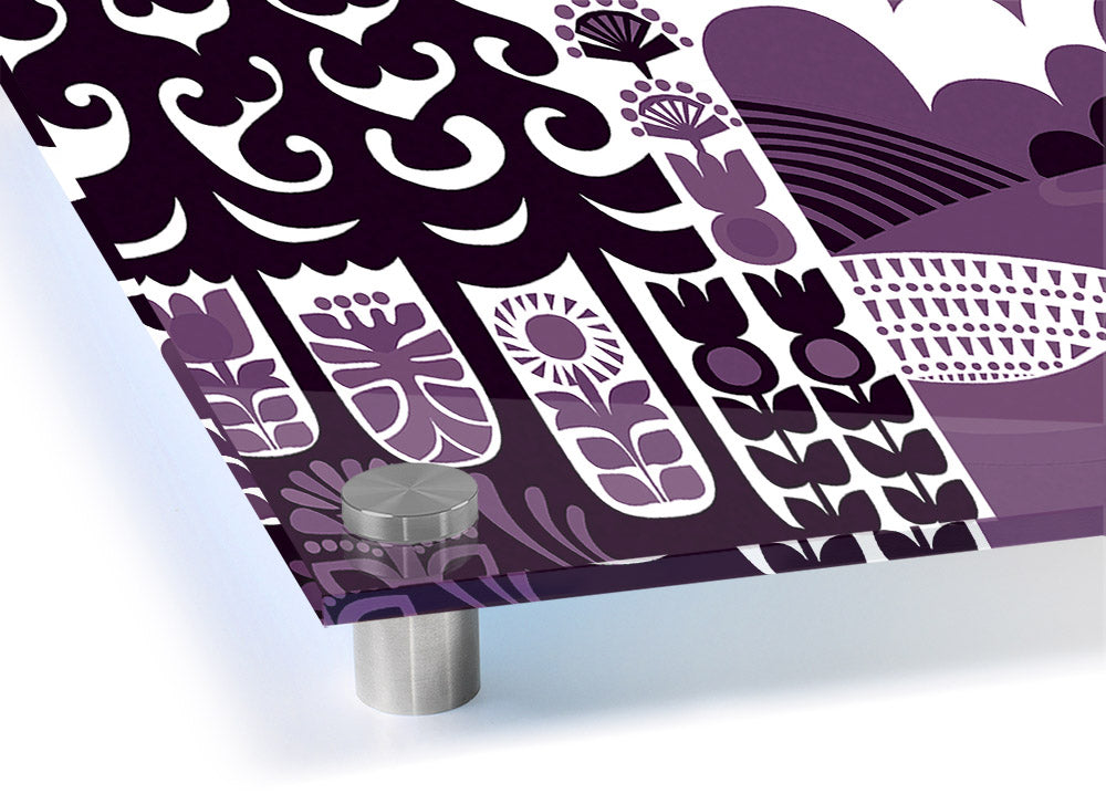 Abstract Hills Lilac acrylic print showcasing vibrant lilac colors on 5mm thick acrylic glass, ready to hang.