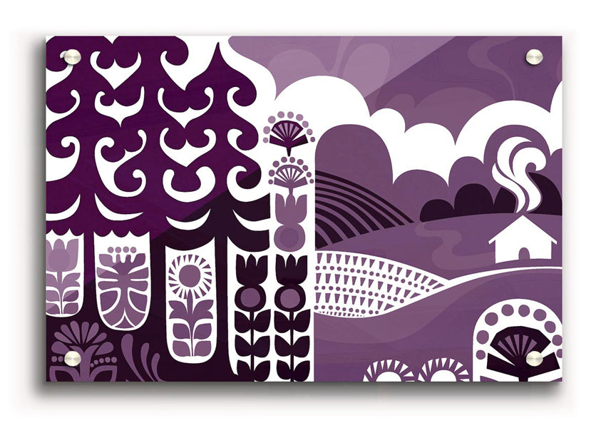 Abstract Hills Lilac acrylic print showcasing vibrant lilac colors on 5mm thick acrylic glass, ready to hang.