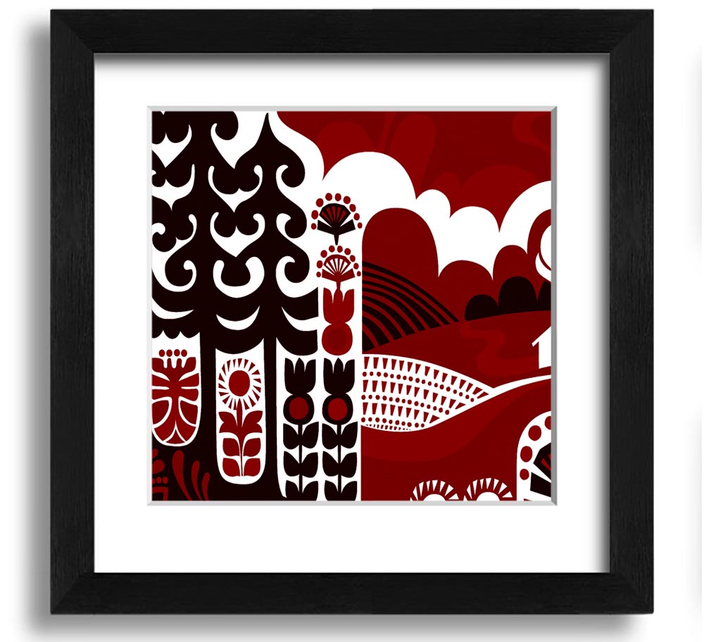 Abstract Hills Maroon Square Framed Print with rich maroon tones and a stylish frame, ready to hang.