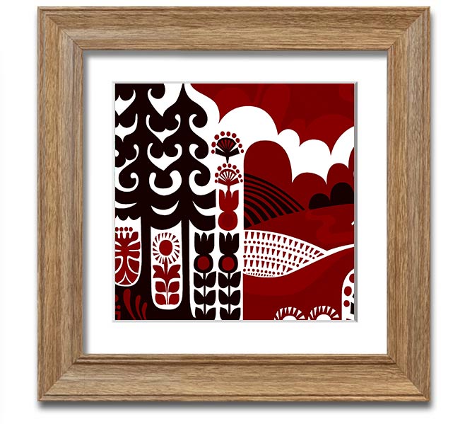 Abstract Hills Maroon Square Framed Print with rich maroon tones and a stylish frame, ready to hang.