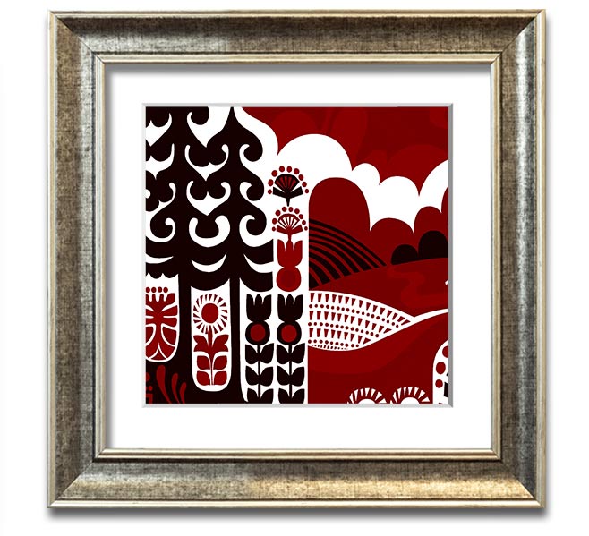 Abstract Hills Maroon Square Framed Print with rich maroon tones and a stylish frame, ready to hang.