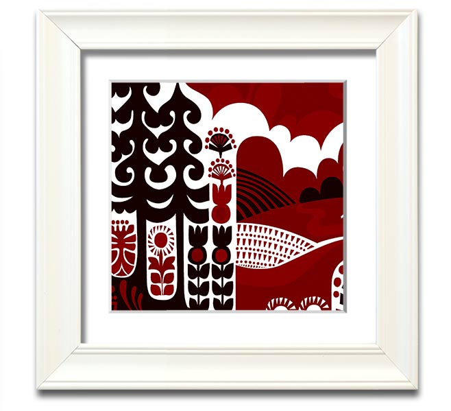 Abstract Hills Maroon Square Framed Print with rich maroon tones and a stylish frame, ready to hang.