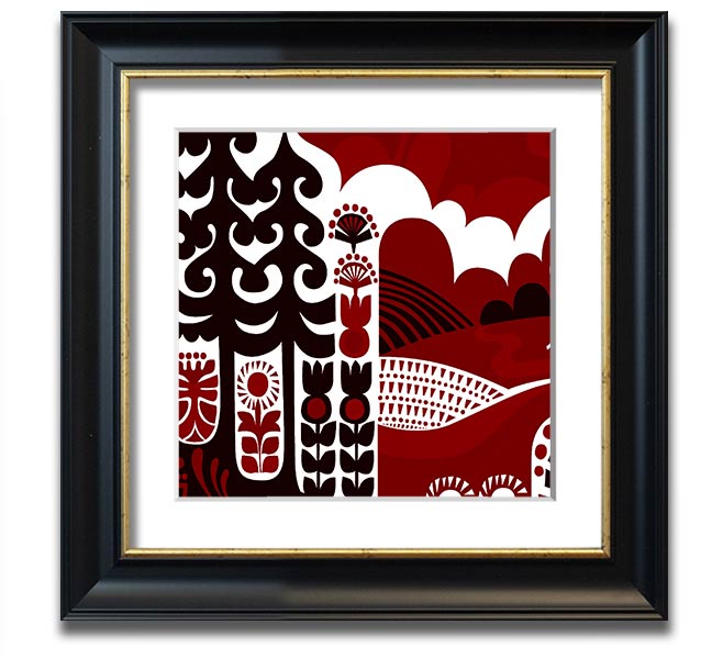 Abstract Hills Maroon Square Framed Print with rich maroon tones and a stylish frame, ready to hang.