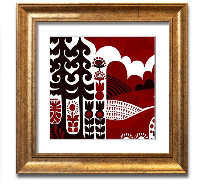 Abstract Hills Maroon Square Framed Print with rich maroon tones and a stylish frame, ready to hang.
