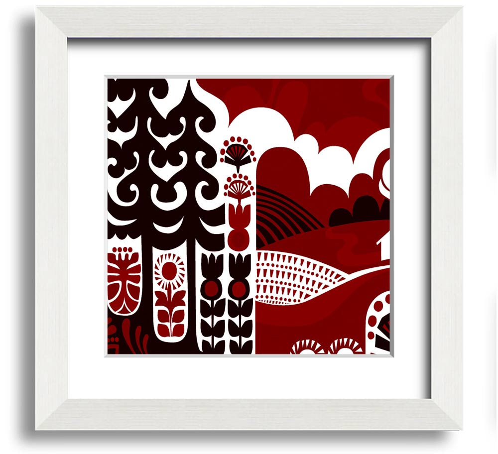 Abstract Hills Maroon Square Framed Print with rich maroon tones and a stylish frame, ready to hang.