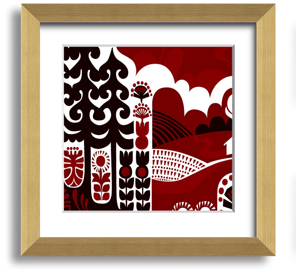 Abstract Hills Maroon Square Framed Print with rich maroon tones and a stylish frame, ready to hang.