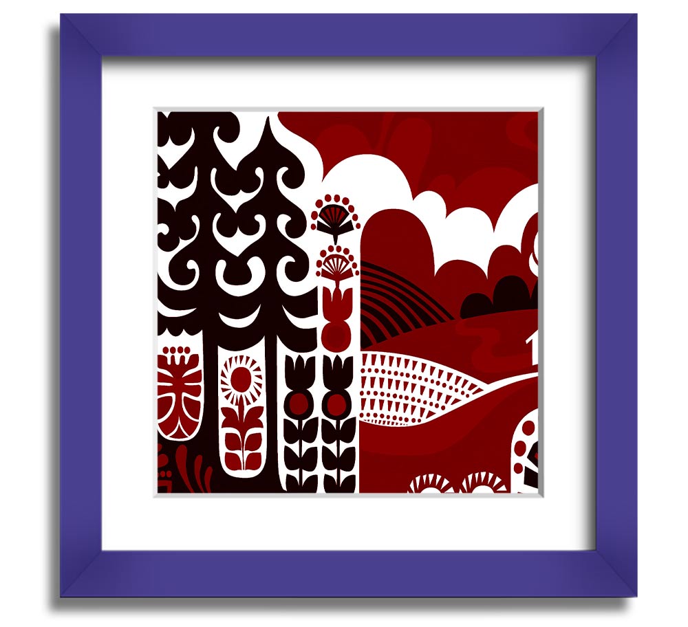 Abstract Hills Maroon Square Framed Print with rich maroon tones and a stylish frame, ready to hang.