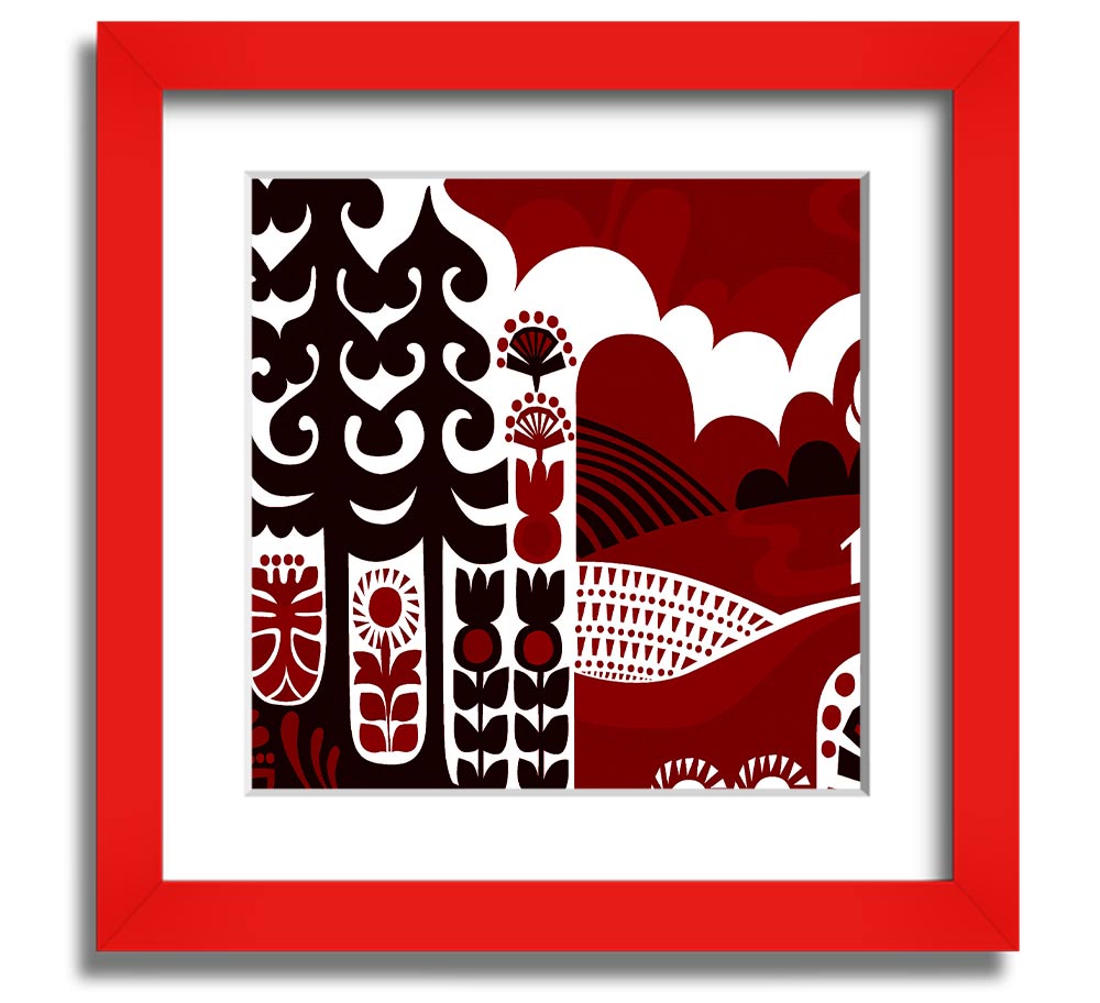 Abstract Hills Maroon Square Framed Print with rich maroon tones and a stylish frame, ready to hang.