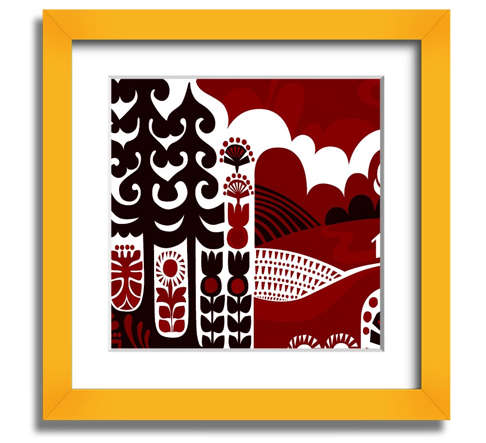 Abstract Hills Maroon Square Framed Print with rich maroon tones and a stylish frame, ready to hang.